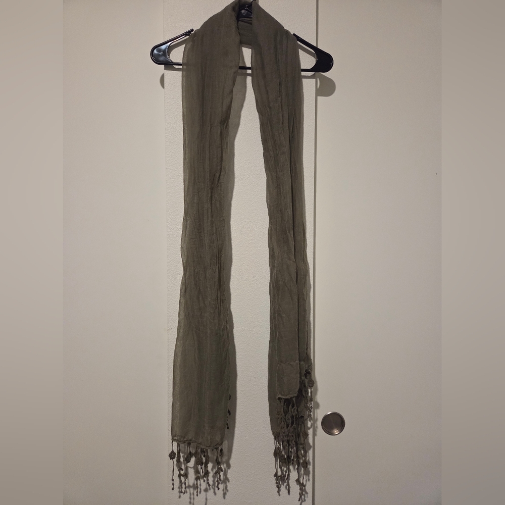 Long Olive Green Scarf with Fringe